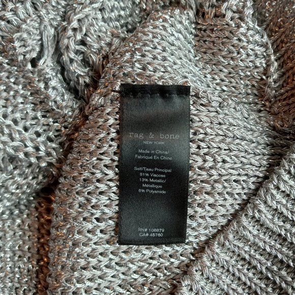 Rag & Bone Metallic Silver Emma V Neck Sweater Size S Academia Preppy Old Money - Picture 9 of 14